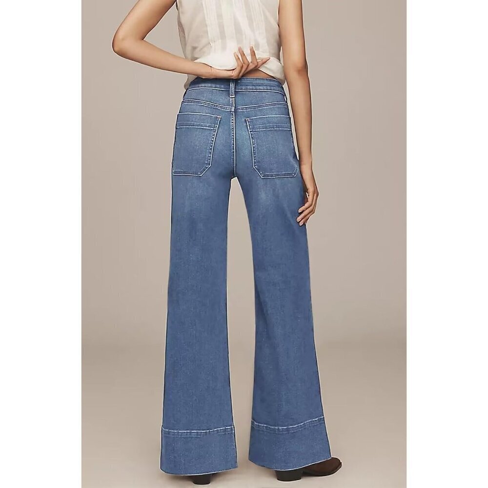 Women's High Waisted Wide Leg Jeans Cotton Blend Flare Fall Casual Utility - Picture 3 of 6